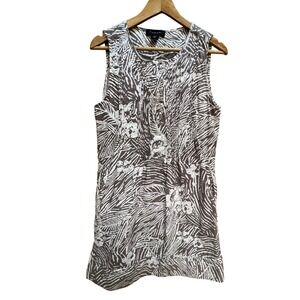 Tahari Womens Brown White Zebra Palm Print Linen Blend Sleeveless Dress Large